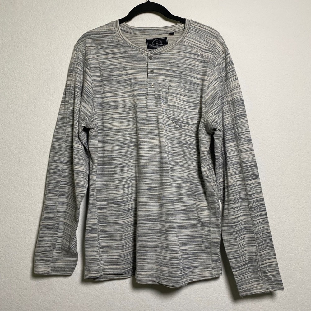 Knit Heritage Men's Gray Striped Long‎ Sleeve Henley Shirt XL Casual Layering